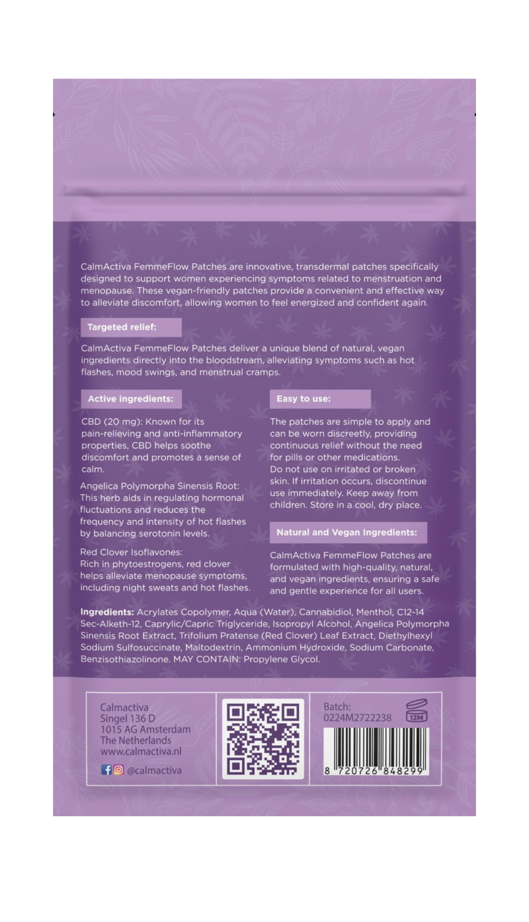 FemmeFlow Patches 8 pleisters 20mg Hennep - CalmActiva